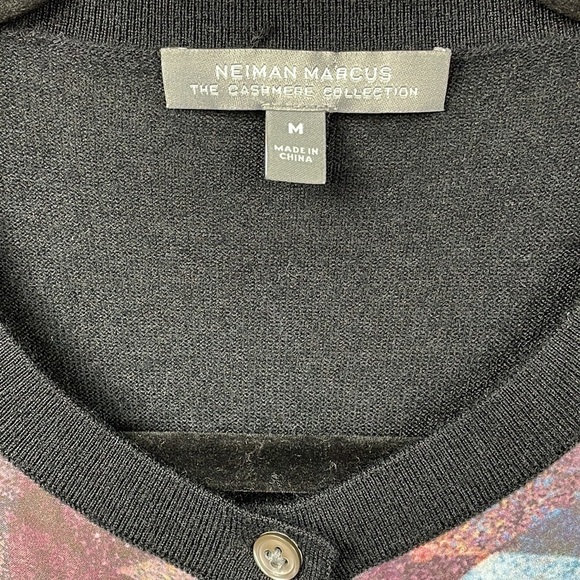 Neiman Marcus The Cashmere Collection Silk Cashmere Abstract Cardigan Black M - Picture 2 of 12